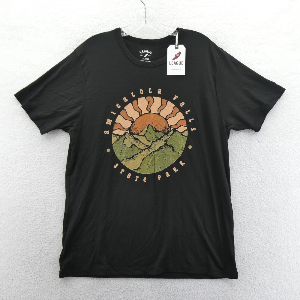 League Shirt Mens Large Amicalola Falls State Park Black Graphic Short Sleeve
